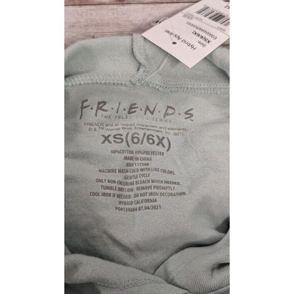 FRIENDS Girls XS 6/6X Sage Green Sweatshirt Graphic Printed Hooded Long Sleeve - Picture 6 of 7
